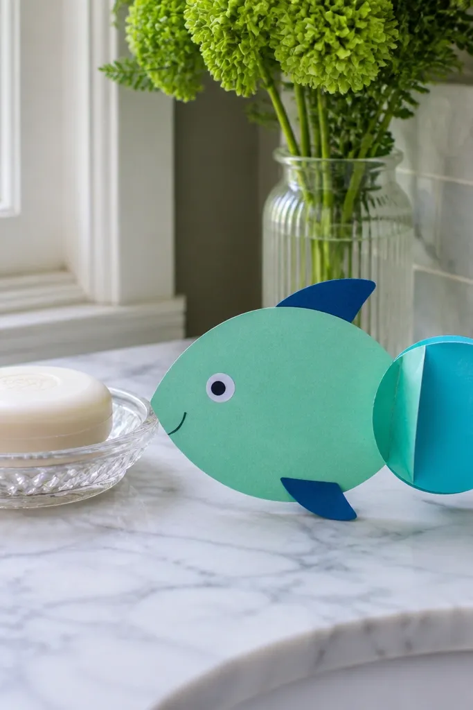 Folded fish with a bubble-like tail flap and simple fin shapes