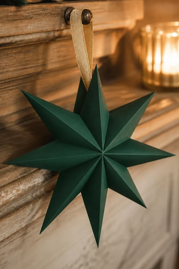 Folded star ornament with a small loop at the top for hanging