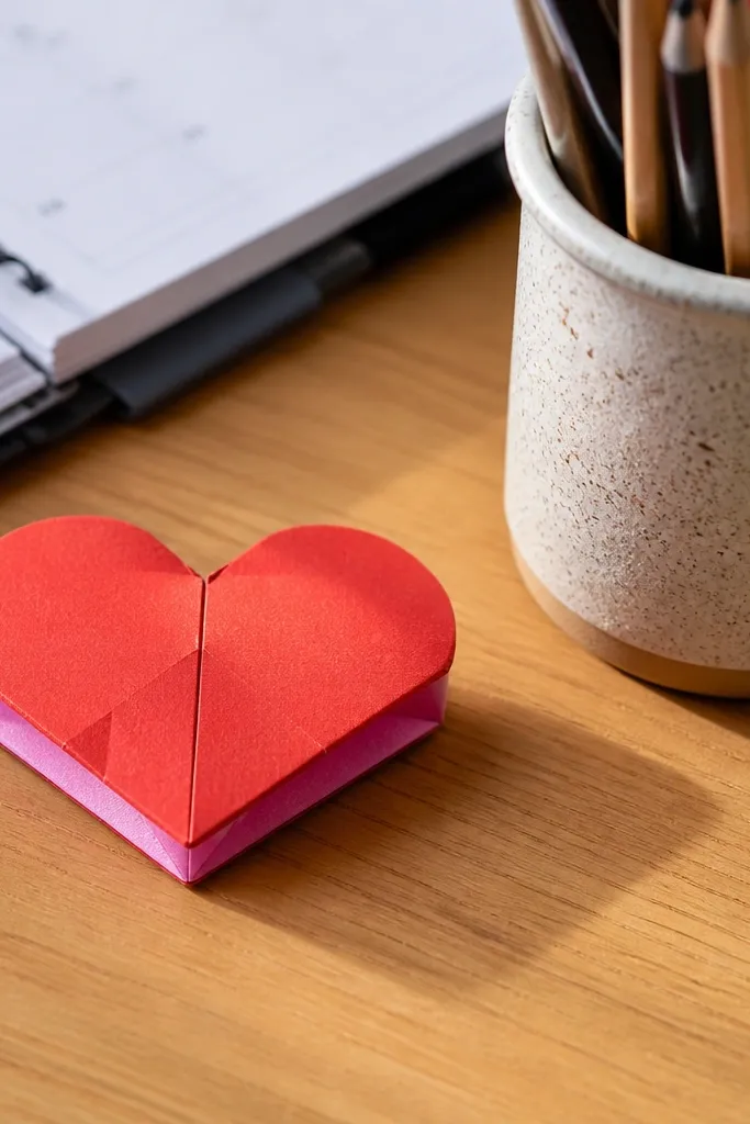 Heart-shaped paper popper with a folded balloon look