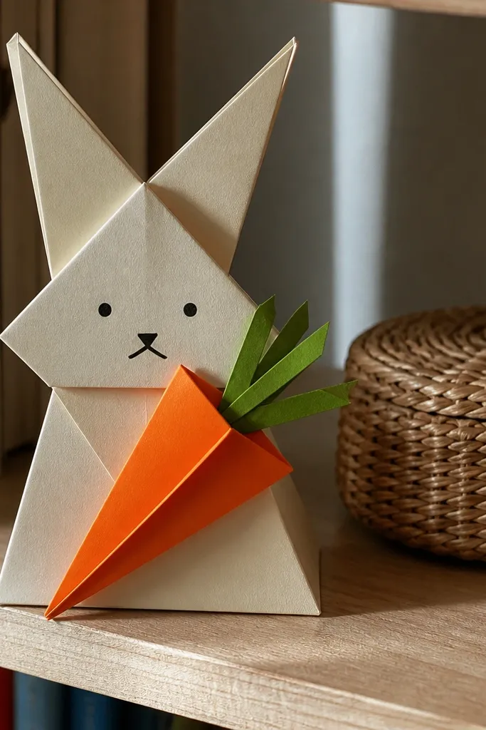 Folded bunny face with a small carrot flap in front