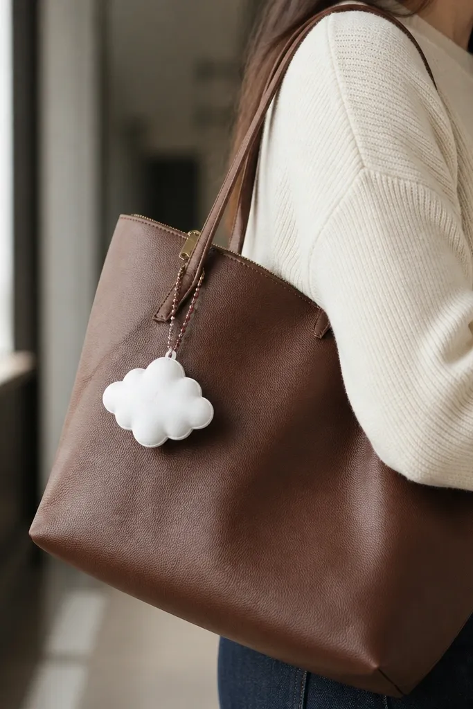 White paper cloud keychain with a soft curved outline