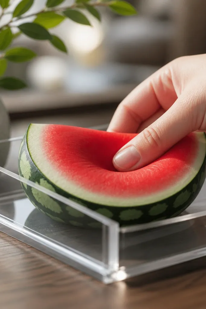Paper watermelon slice with red interior and green rind