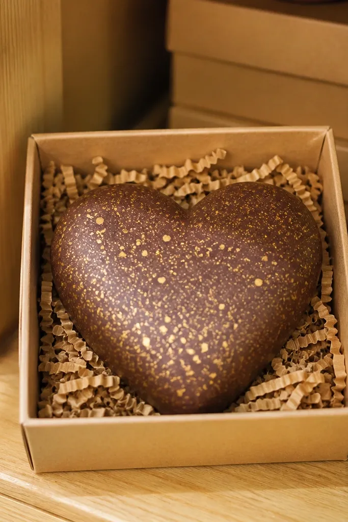 Brown paper heart squishy with tiny gold specks