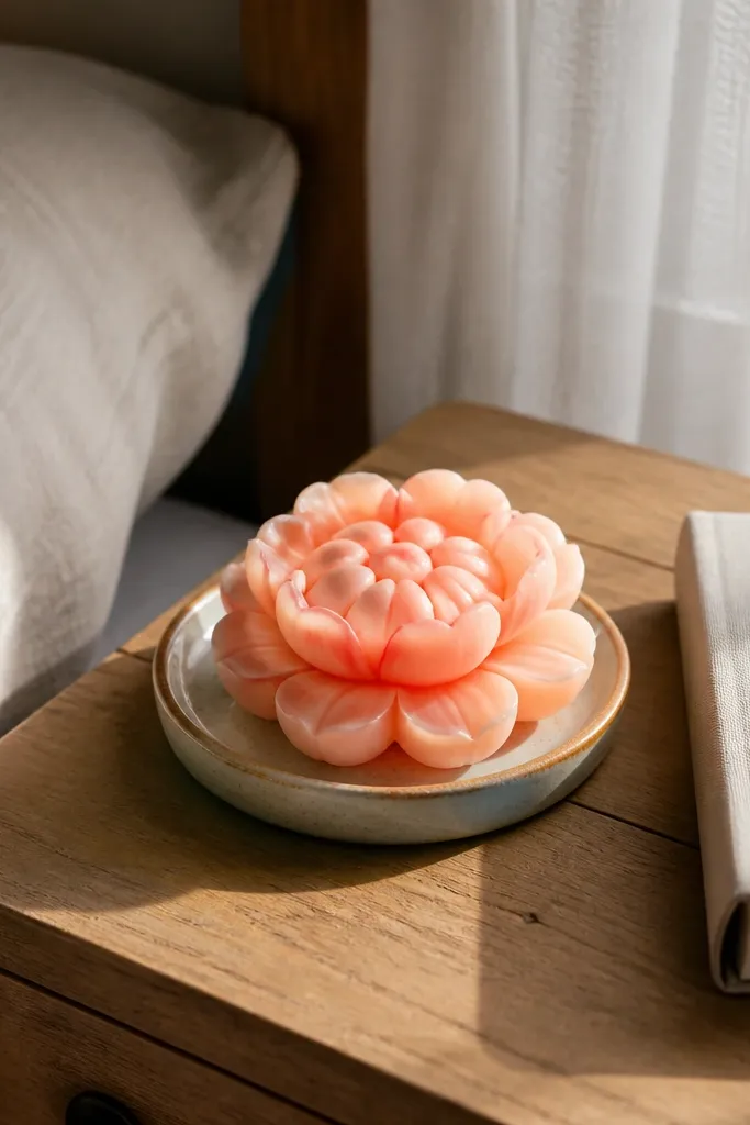 Small paper peach flower with layered petals and a squishy center