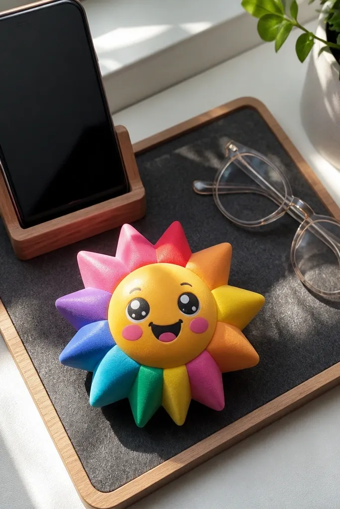 Paper starburst squishy with colorful rays and a centered face