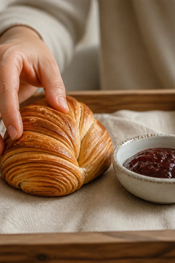 Paper croissant squishy with golden flaky layers
