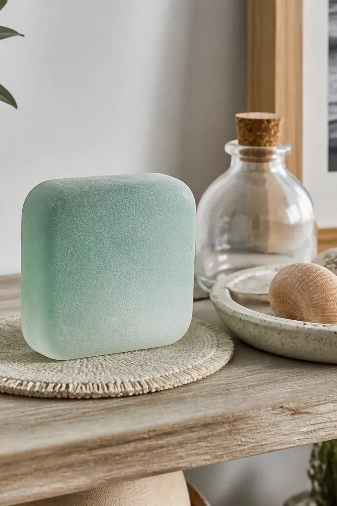 Muted mint paper square with rounded corners and frosted look