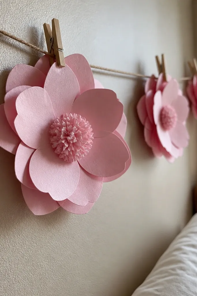 Single paper cherry blossom with layered petals and a tiny squishy center