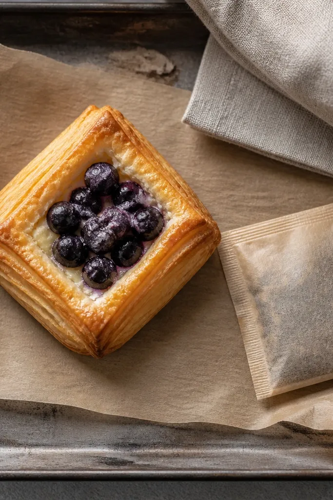 Paper blueberry pastry square with layered corners