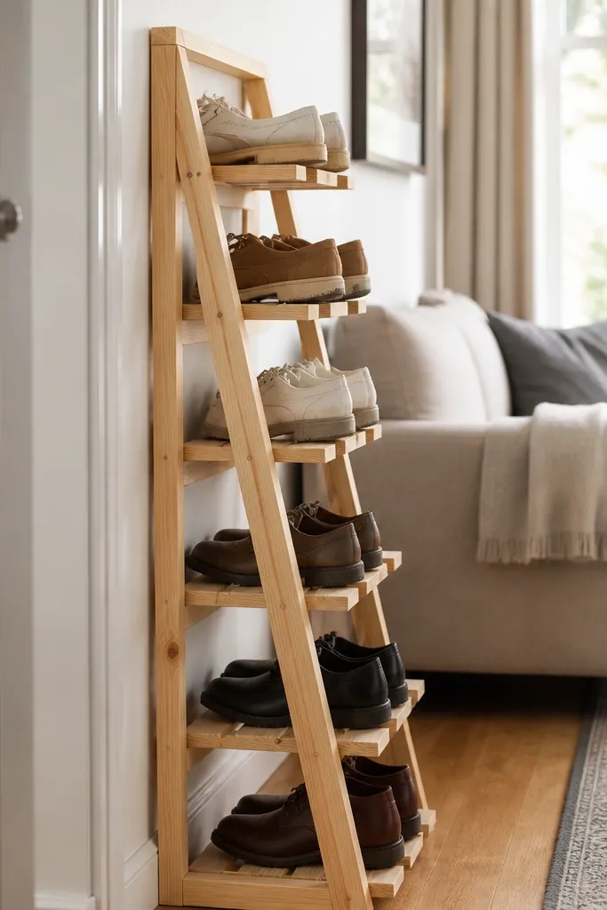 Small ladder-style rack with staggered shoe shelves