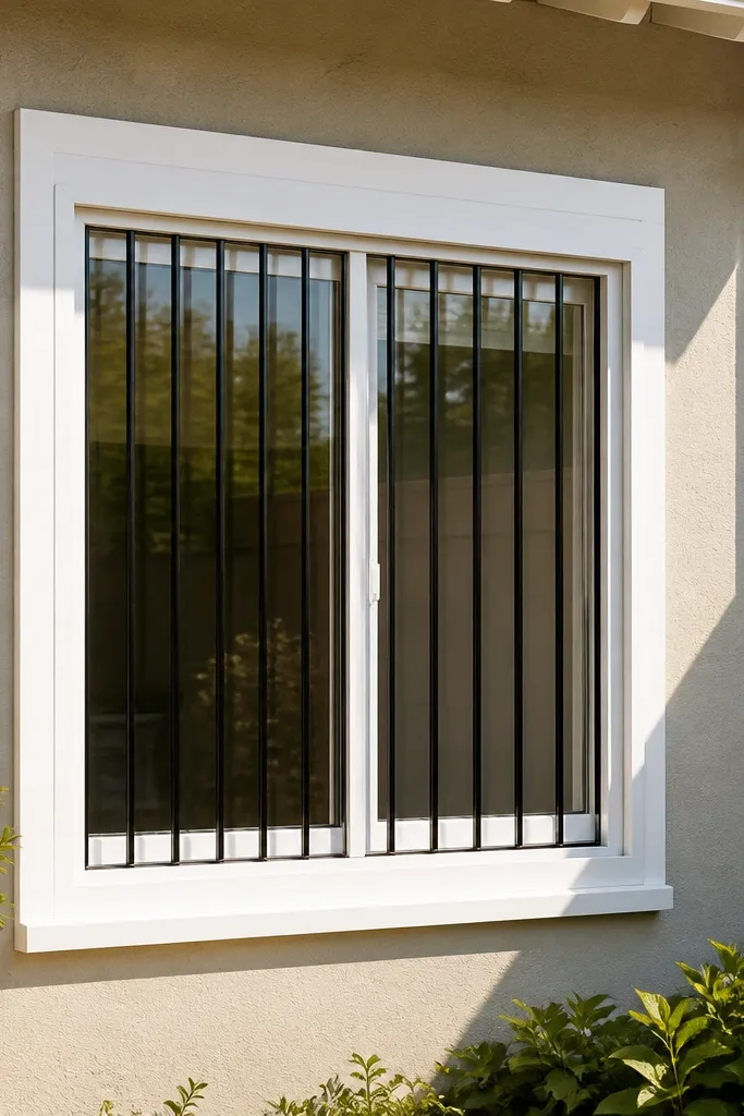 White frame with narrow black bars on a small window
