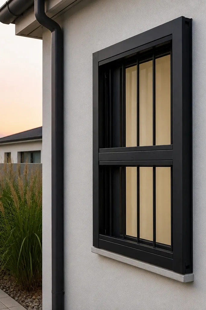Modern two-panel grill with a side track that slides open for access