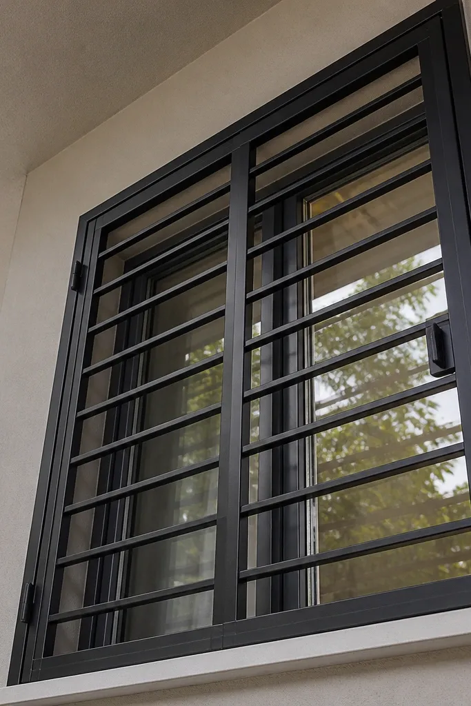 Small window grill that swings open on hinges with a clean magnetic catch