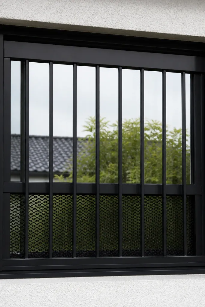 Airy lattice grid with wider vertical spacing and a small lower safety panel