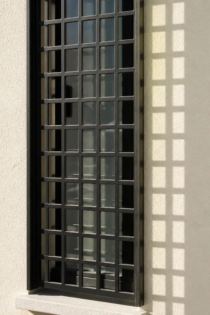 Small window grill with a square grid pattern and no visible screws on the front