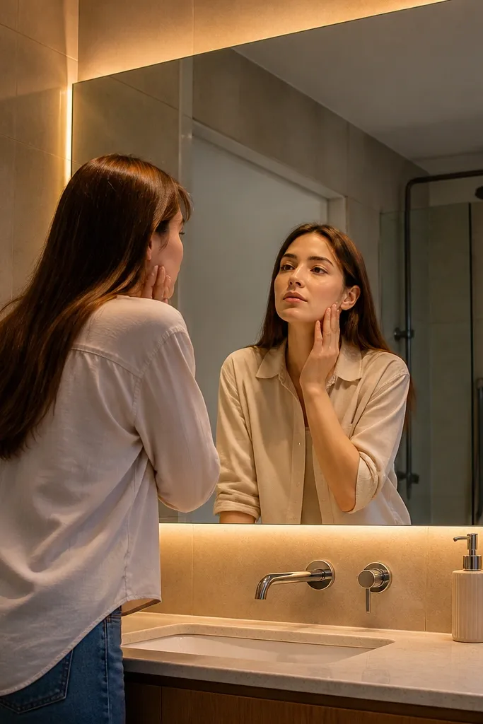 Bright vanity wall lighting with soft shadows under a small mirror