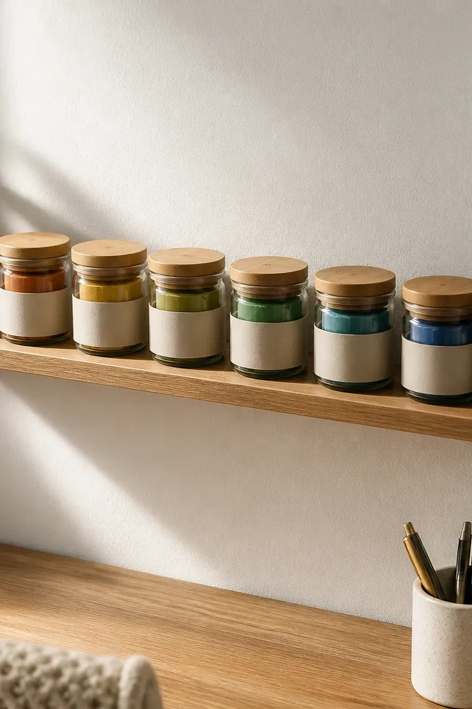 Small shelf with jars holding sticky tabs and study markers