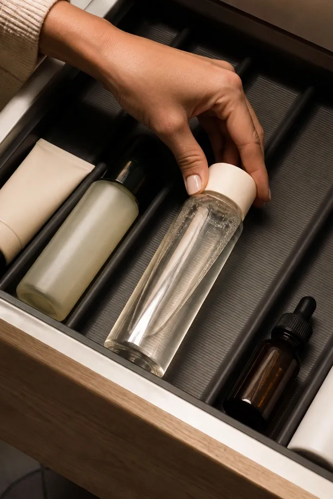 Drawer lined with spill-guard material with raised edges around zones