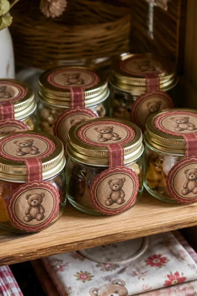Round wax-seal style stickers in muted red and brown