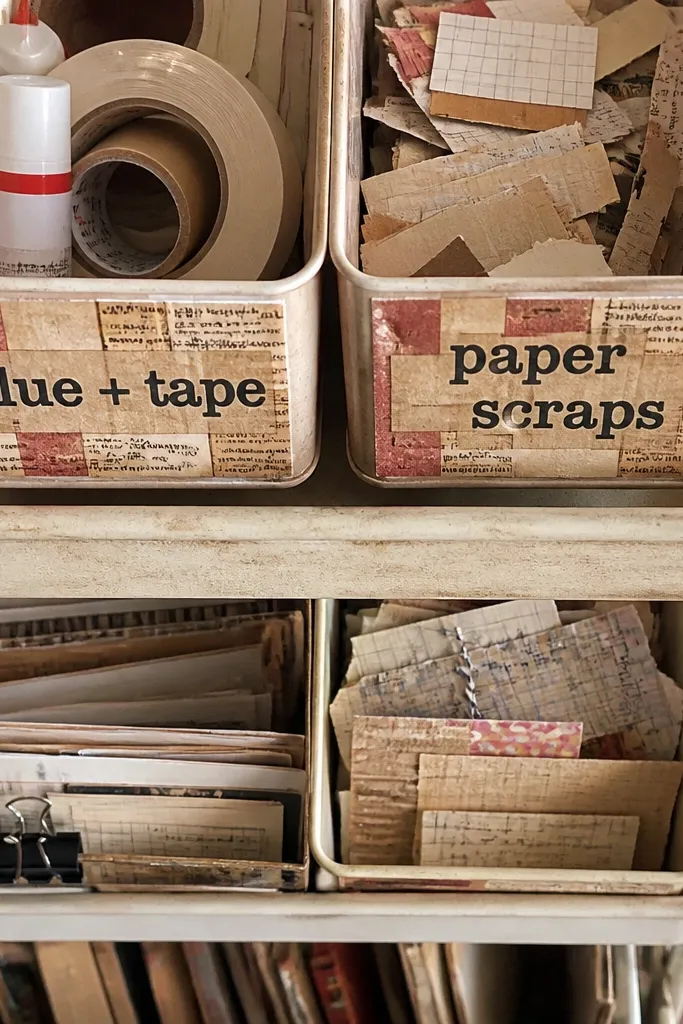 Tiny vintage ad cutouts with faded text and graphic blocks