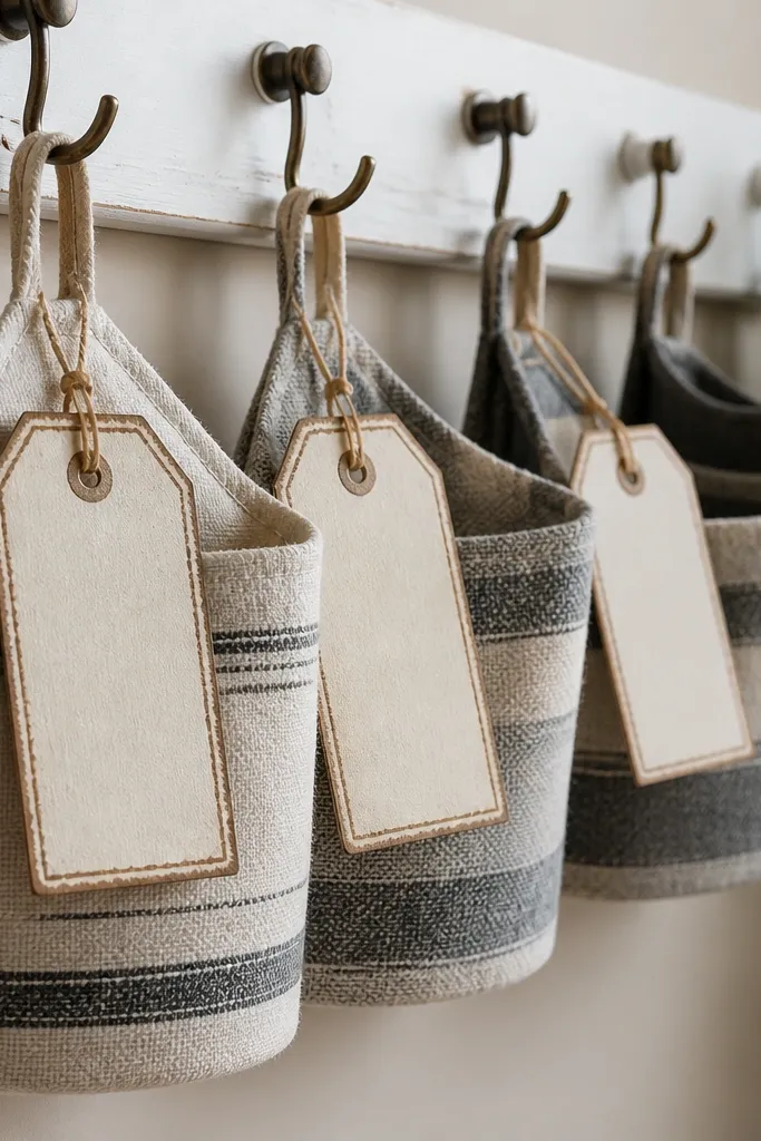 Cream tag shapes with twine loops and distressed border lines