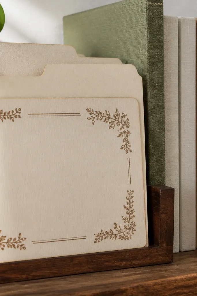 Four corner frames with sepia leaf drawings on cream
