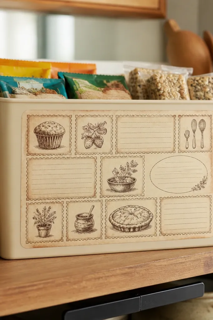 Cream recipe cards with handwritten-style text blocks and stamps
