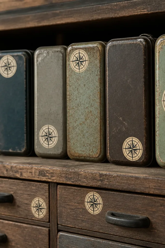 Single compass rose icons with faded ink texture on cream