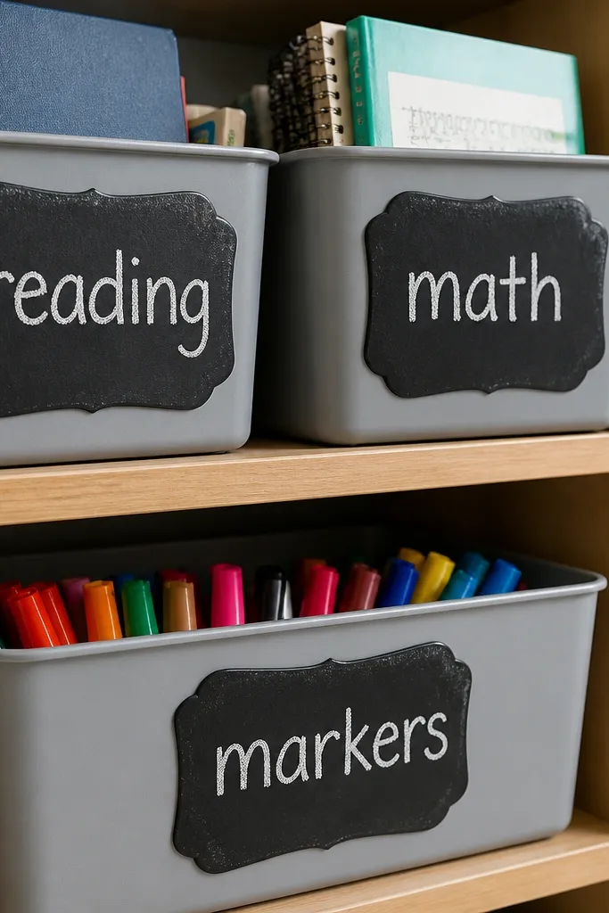Small label stickers with blackboard texture and chalk-style text