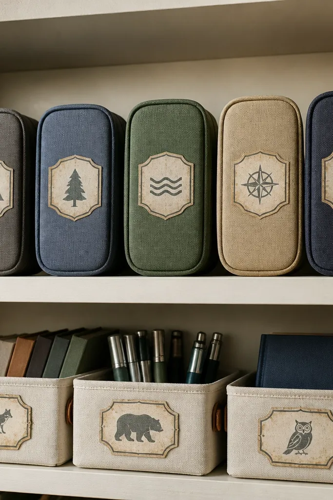 Small badge nameplates with worn border and name text blocks
