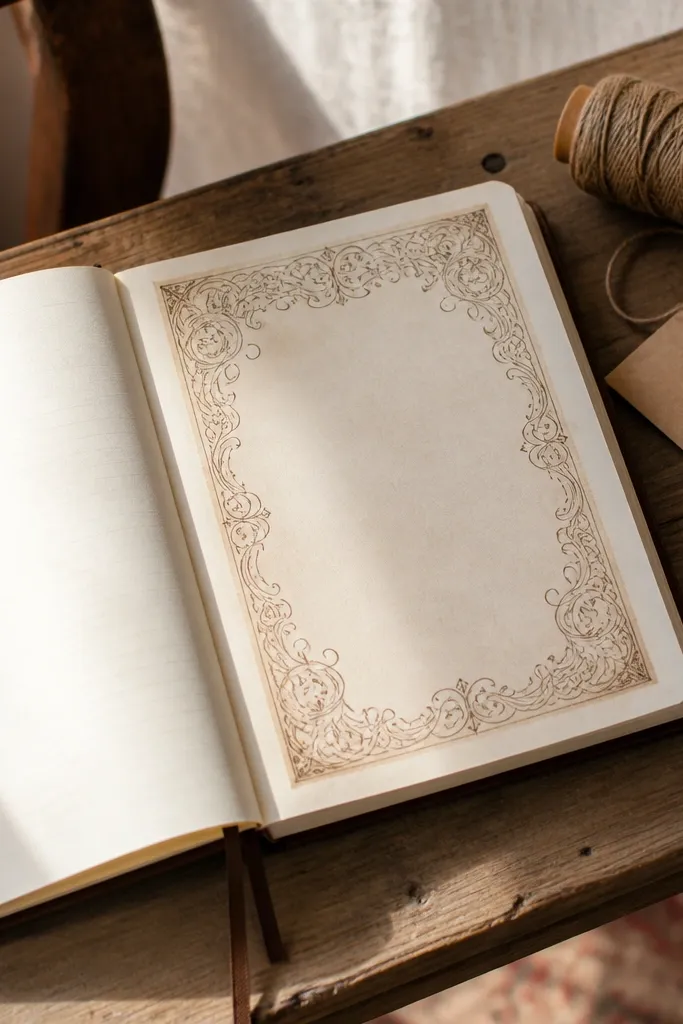 Half-page postcard frame with ornate border and empty writing space