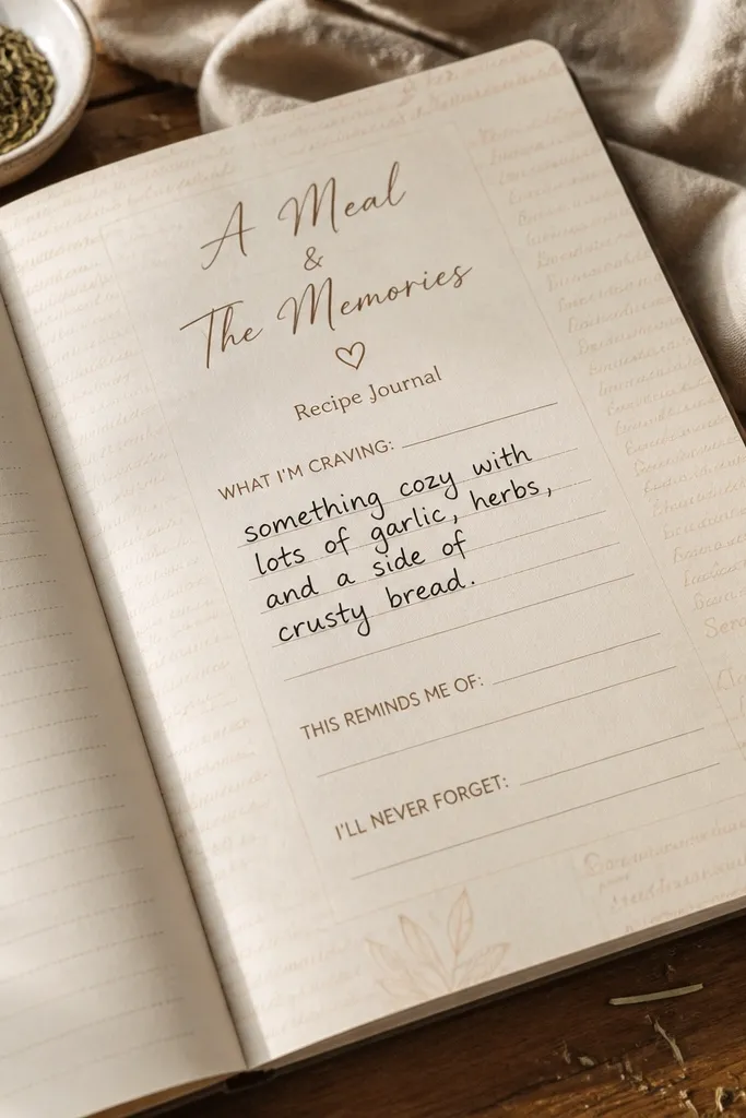 Vintage recipe card design with cursive headings and ruled lines
