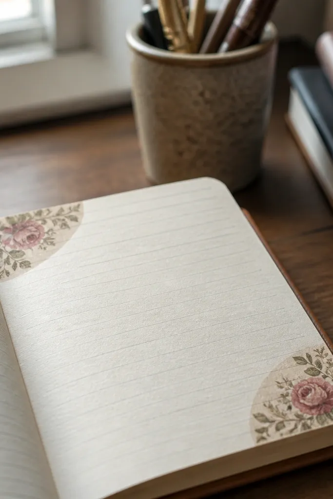 Small faded floral corner designs with blank center sticker area