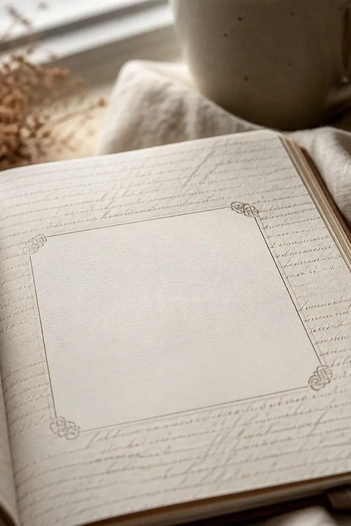 Light French script background with faded text and a clean writing panel