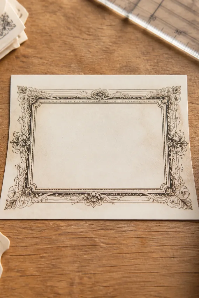 Thin antique frame border strip that looks like washi tape but prints flat