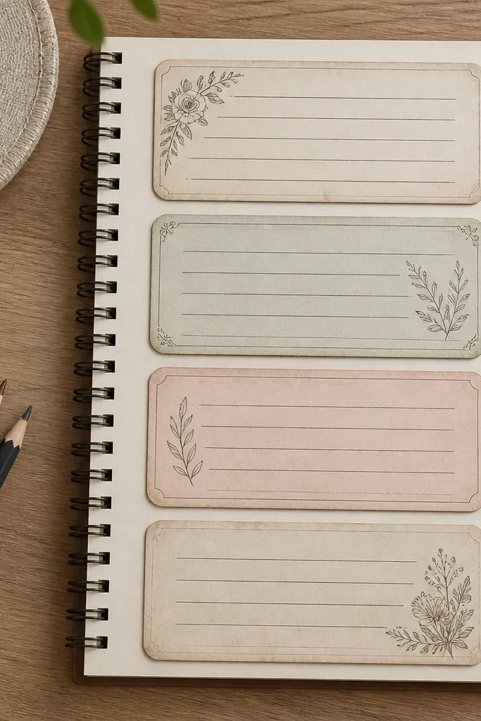 Set of small vintage note cards with rounded rectangles and blank writing sections