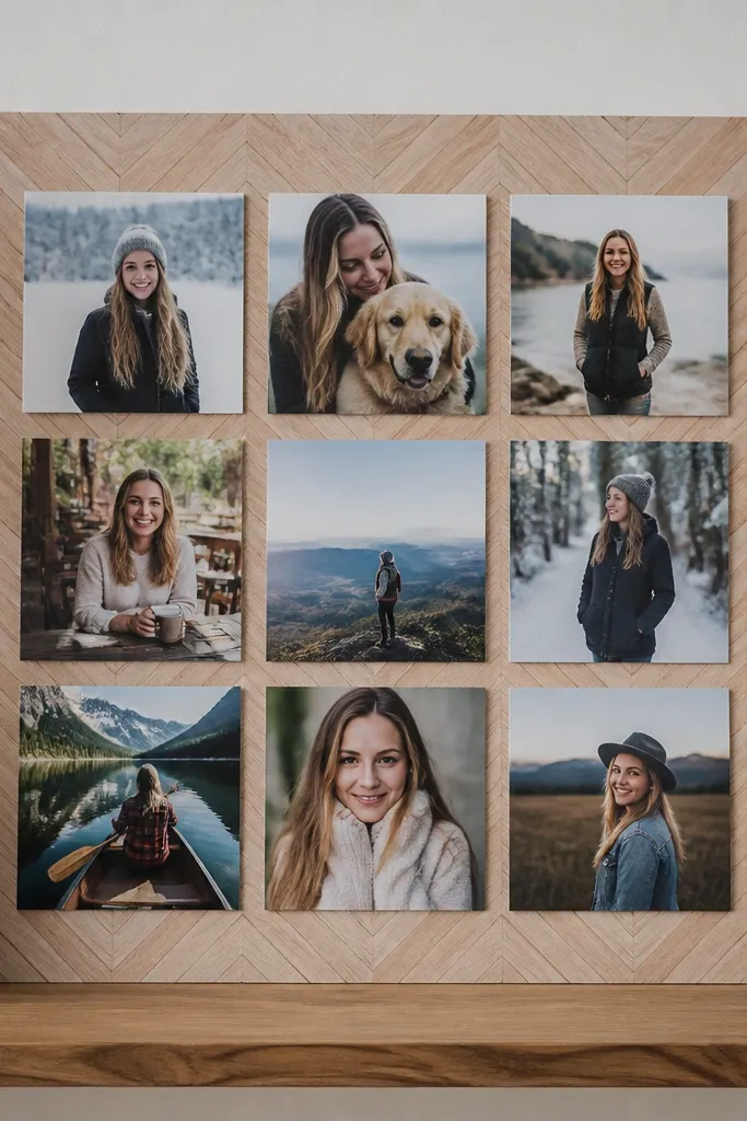 Contact paper backdrop with squares arranged neatly on a small board