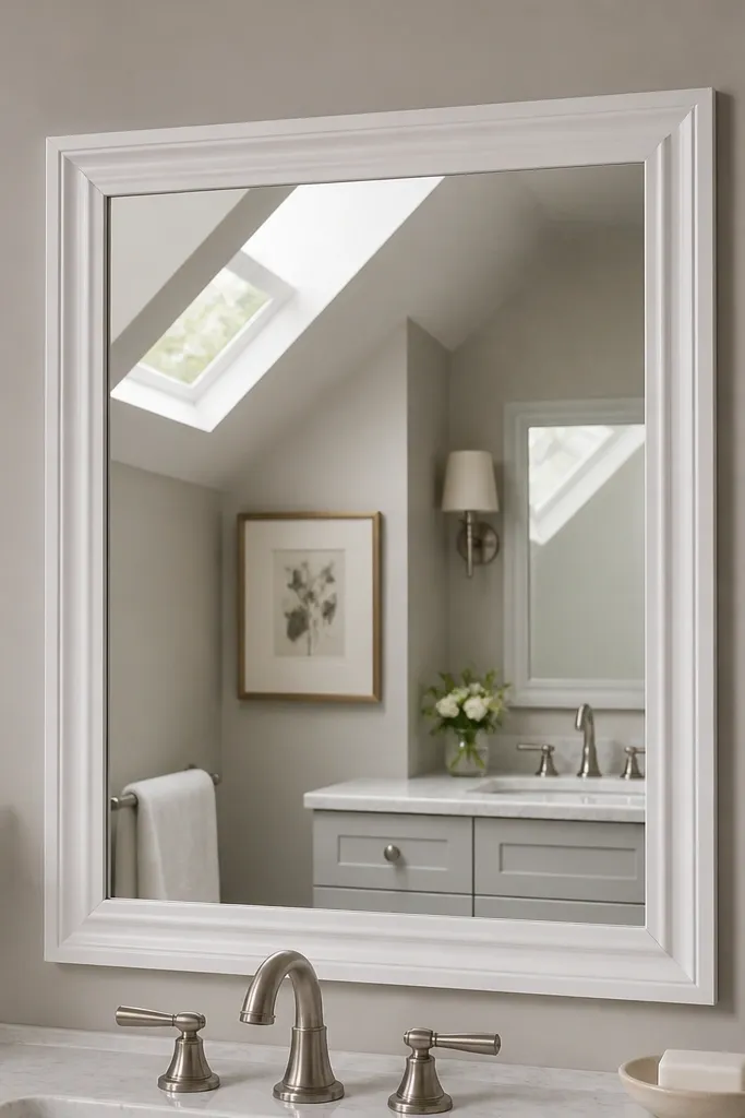 Wall moulding frame around a blank mirror placement area
