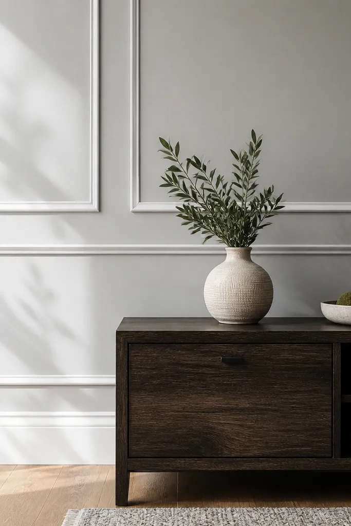 Wall with moulding borders creating a thin recessed shadow gap around panels