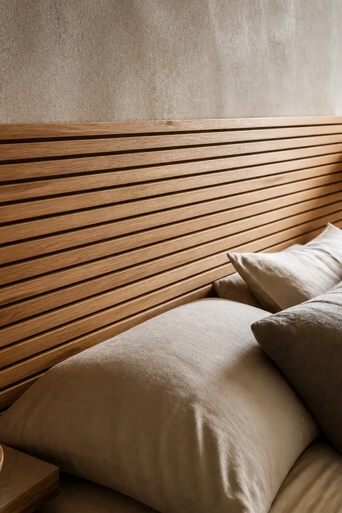 Wall with narrow horizontal slat moulding panels in a clean modern rhythm