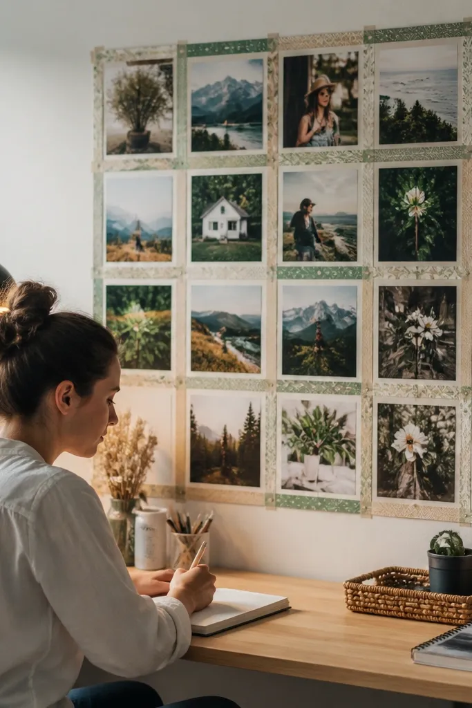 A grid on poster board with colorful tape borders