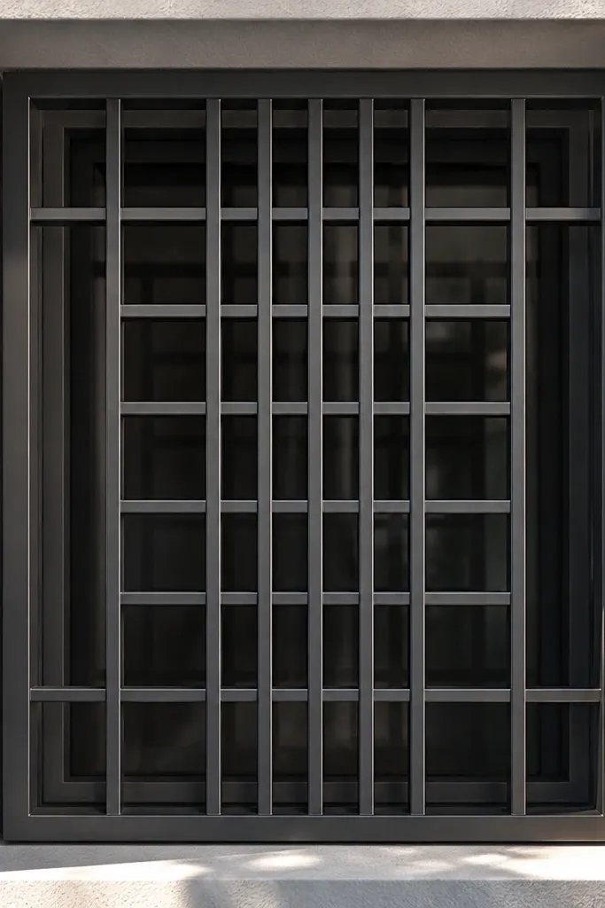 Steel grill with a modern grid where the center has slightly different spacing