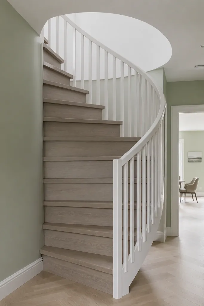 White spiral rail with pale ash-colored steps