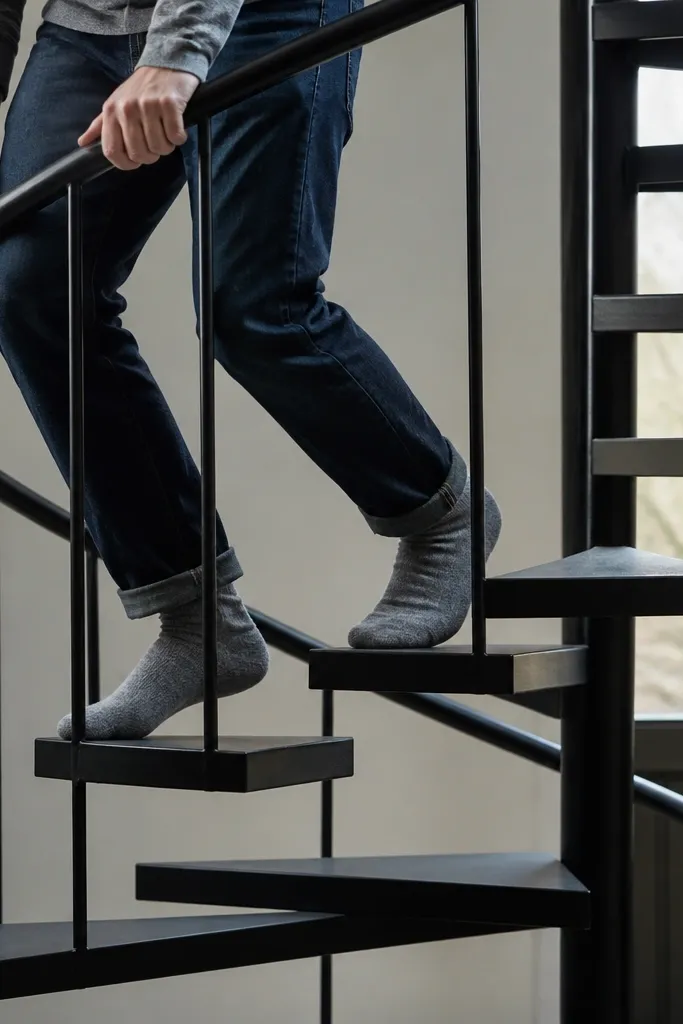 Staircase steps with inconsistent spacing where some steps look closer together