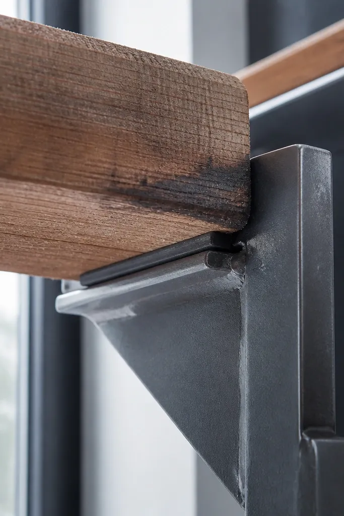 Metal brackets under treads with no spacer material, showing dark wear marks