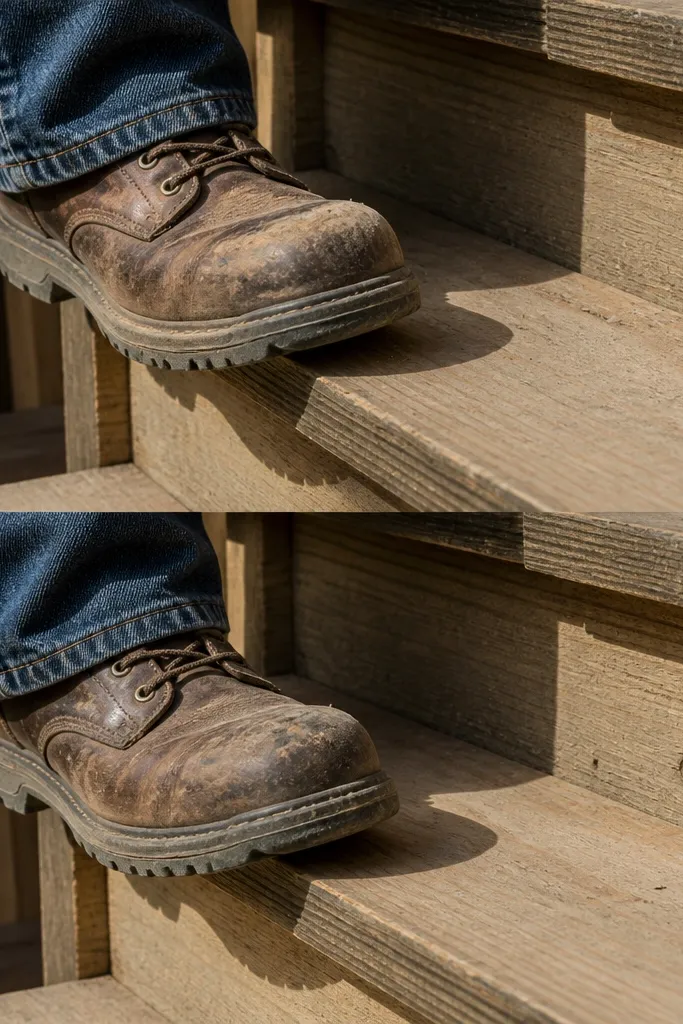Spiral treads with uneven front edges and inconsistent overhang