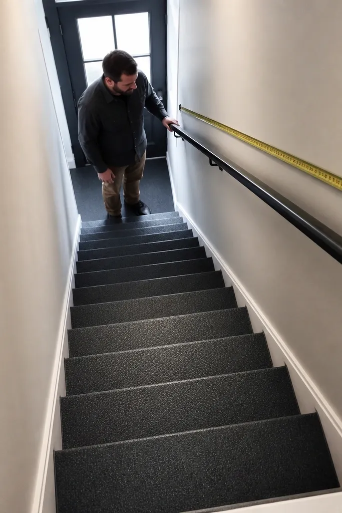 Compact straight stair with shorter run and consistent tread spacing