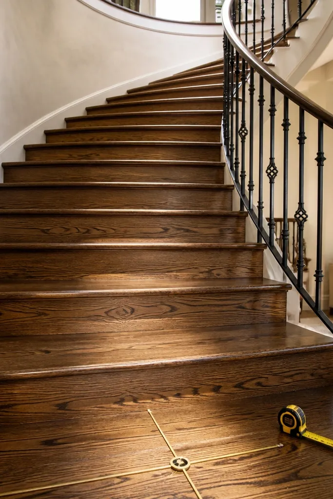 Spiral staircase with a visibly wider walking surface on each step