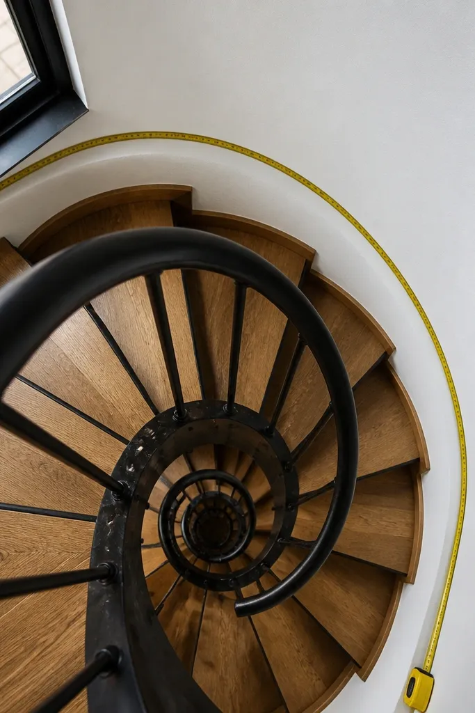 Two spiral stair diameter options showing tighter turning radius