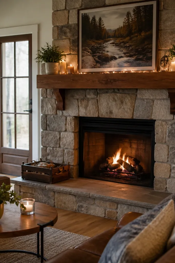 Stone Fireplace Decor Themed Ideas